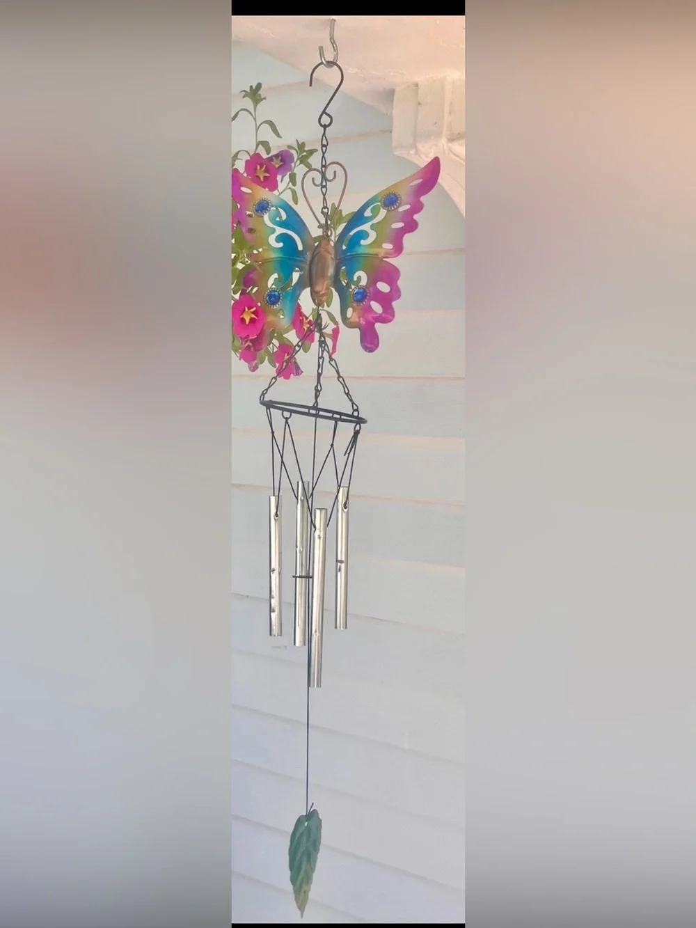 2 Windchimes Multicolor Metal Butterfly Wall - Decorative Home Accent